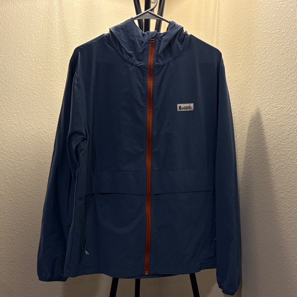 Cotopaxi Men's Windbreaker in Blue with Orange Zipper